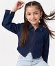 Arias Cotton Woven Full Sleeves Dark Washed Denim Top With Zipper - Navy Blue