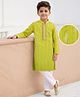 EARTHY TOUCH Viscose Woven Full Sleeves Kurta Pyjama Sets With Sequin Neck Detailing & Foil Print Stripe - Lime Green