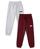 Primo Gino Cotton Brushed Terry Knit Jogger Fit Full Length Solid Lounge Pant with Badge Pack of 2 - Grey & Maroon