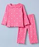 Babyhug Cotton Knit Rib Full Sleeves Co-ord Top & Pajama Night Suit with Heart Print - Dark Pink