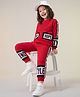 OLLINGTON ST. Cotton Looper Knit Full Sleeves Winter Wear Suit With Text Print - Red
