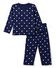 Babyhug Cotton Knit Rib Full Sleeves Co-Ords T-Shirt & Pyjama Winter NIght Suit with Star Print - Navy Blue