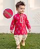 EARTHY TOUCH Cotton Jersey Knit Full Sleeves Kurta Dhoti Set With Floral Foil Print & Lace Detailing - Pink