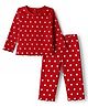 Babyhug Cotton Knit Rib Full Sleeves Winter T-Shirt & Pyjama Co-ords Set With Polka Dots Print - Red