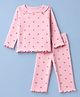 Babyhug Cotton Knit Full Sleeves Co-Ords T-Shirt & Pyjama Night Suit with Heart Print - Pink