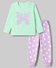 Babyhug Cotton Knit Full Sleeves T-Shirt & Pyjama Night Suit with Butterfly & Floral Print - Sea Green