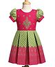 Enfance Silk Woven Half Sleeves Banarasi Print & Hand Worked Pattu Pavdai Dress - Dark Pink