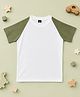 RISH Cotton Blend Half Raglan Sleeves Colour Blocked Tee - White & Olive Green