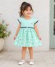 The Magic Wand Cotton Woven Cap Sleeves Patch Detailed  Floral Printed Dress - Mint Green