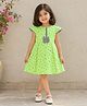 The Magic Wand Cotton Woven Cap Sleeves Bow Applique Detailed Floral Printed Dress - Green