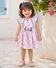 The Magic Wand Cotton Woven Cap Sleeves Bow Applique Detailed Floral Printed Dress - Pink