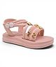 Lil Lollipop Bow Applique Detailed Button Closure Sandals - Pink