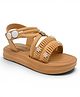 Lil Lollipop Floral Applique Detailed Button Closure Sandals - Brown