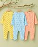Kidbea Cotton Woven Pack Of 3 Full Sleeves Bunny Lemon & Beach Theme Printed Footed Rompers - Yellow Light Blue & Pink