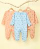 Kidbea Cotton Woven Pack Of 3 Full Sleeves Vehicles & Animal Printed Footed Rompers - Peach Light Blue & Pink