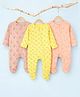 Kidbea Cotton Woven Pack Of 3 Full Sleeves Lemons & Animal Printed Footed Rompers - Light Pink Peach & Yellow