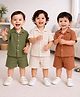 Kidbea Cotton Woven Pack Of 3 Half Sleeves Solid Shirts & Shorts Set - Dark Green Rust Orange & Off White