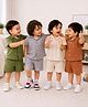Kidbea Cotton Woven Pack Of 4 Half Sleeves Solid Shirts & Shorts Set - Dark Green Off White Rust Orange & Grey