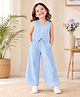 Kidbea Cotton Woven Sleeveless Striped Coordinating Waist Coat Style Top & Palazzo - Blue