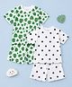 Kidbea Cotton Knit Pack Of 2 Half Sleeves Stars & Leaves Printed Coordinating Tee & Shorts Set - White