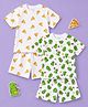 Kidbea Cotton Knit Pack Of 2 Half Sleeves Pizza & Crocodile  Printed Coordinating Tee & Shorts Set - White