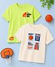 Kidbea Bamboo Knit Pack Of 2 Half Sleeves Sport Printed Tees - Green & Off White