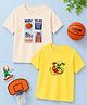 Kidbea Bamboo Knit Pack Of 2 Half Sleeves Sport & Kid Printed Tees - Off White & Yellow