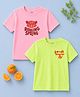 Kidbea Bamboo Knit Pack Of 2 Half Sleeves Animal & Typography Printed Tees - Pink & Green
