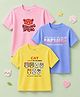 Kidbea Bamboo Knit Pack Of 3 Half Sleeves Animals & Typography Printed Tees - Pink Blue & Yellow