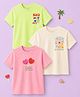 Kidbea Bamboo Knit Pack Of 3 Half Sleeves Floral & Hearts Printed Tees - Off White Pink & Green