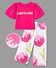 OLLINGTON ST. Cotton Sinker Knit Half Sleeves Top & Pants With Limit Less Text & Floral Print - Fuchsia & White