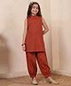 Bugandbees Silk Woven Sleeveless Solid Kurti & Salwar Set - Brown