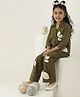 Bugandbees Woven Three Fourth Sleeves Floral Emberoidered Shirt & Pajama  Set - Olive