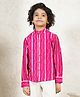 Bugandbees Woven Full Sleeves Bandhani Printed Striped Kurta Style Shirt - Magenta