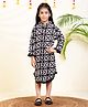 Bugandbees Rayon Woven Three Fourth Sleeves Floral Printed Dress - Black