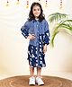 Bugandbees Rayon Woven Three Fourth Sleeves Floral Printed & Striped Dress - Blue
