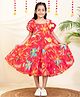 Bugandbees Rayon Woven Half  Puffed Sleeves Floral Printed Dress - Red