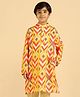 Bugandbees Silk Woven Full Sleeves Geometric Printed Kurta - Yellow