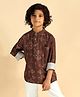 Bugandbees Woven Full Sleeves Abstract Printed Kurta - Brown