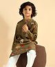 Bugandbees Woven Full Sleeves Animals Printed Kurta - Olive Green