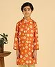 Bugandbees Cotton Woven Full Sleeves Abstract Printed Kurta -  Tan Brown