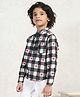 Bugandbees Woven Full Sleeves Hearts Printed Checked Short Kurta - Black & White