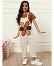 Bugandbees Cotton Woven Sleeveless Floral Embroidered Dungaree -  Off White