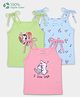 Carter's Cotton Woven Sleeveless Tops With Floral & Animal Print Pack of 3 - Pink, Light Blue & Light Green