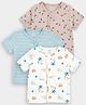 Carter's Organic Cotton Woven Half Sleeves Striped Dino & Beach Theme Printed T-Shirts Pack Of 3 - Light Blue & White