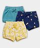 Carter's Organic Cotton Woven Pull On Shorts With Floral & Ice Cream Print Pack of 3 - Yellow, Navy Blue & Light Blue