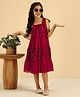 Bugandbees Georgette Woven Sleeveless Mirror Work Embellished Dress - Magenta