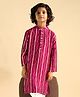 Bugandbees Nylon Woven Full Sleeves Bandhani Printed Striped Kurta - Magenta