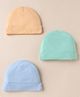 Zero Solid Interlock Knit Baby Caps Pack of 3 Light Blue Green & Peach - Diameter 16 cm
