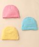 Zero Solid Interlock Knit Baby Caps Pack of 3 Light Blue Muatard & Pink - Diameter 11 cm